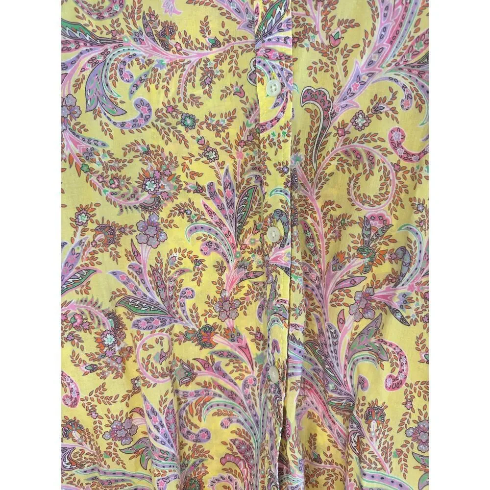 Ralph Lauren Women's 100% Cotton Preppy Purple/Yellow Pailsey Button Down Large - Picture 4 of 6